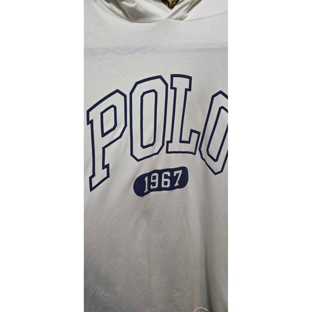 051 Polo Ralph Lauren Mens White Long Sleeve Hooded Graphic T-Shirt Size M